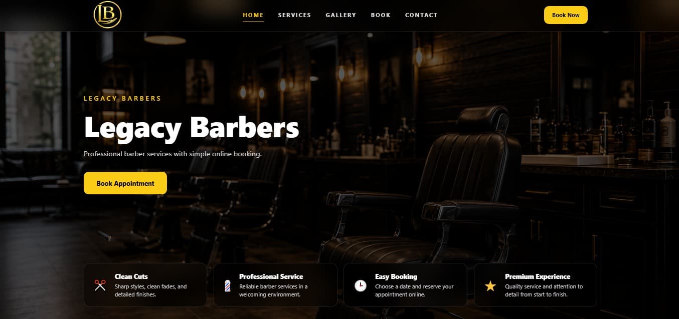 Legacy Barbers — Barbershop website design