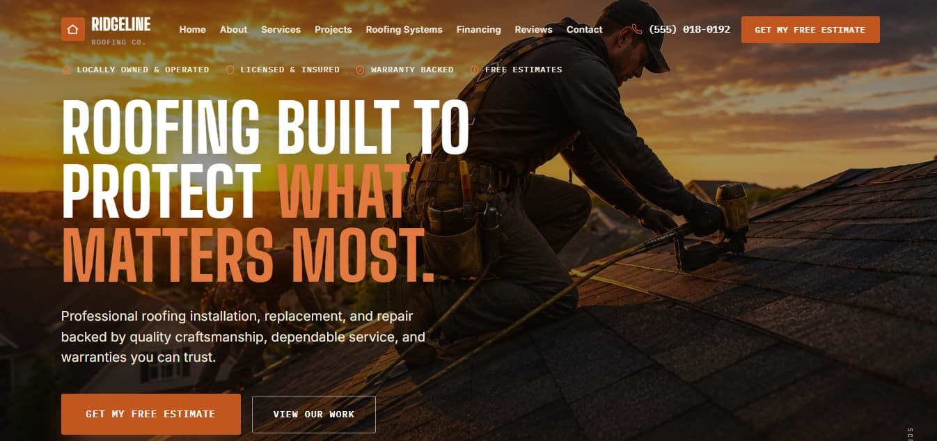 Ridgeline Roofing Co. — Roofing & Exterior website design