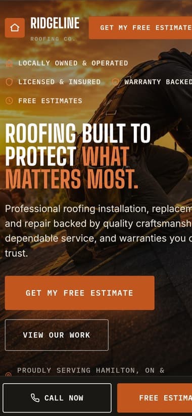 Ridgeline Roofing Co. mobile website design
